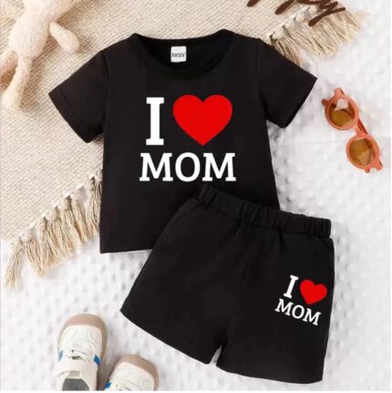 I Love Mom Short Set (Black)